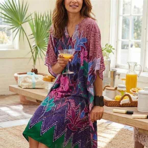 Soft Surroundings Tropical Adelaide Caftan Mumu Maxi Dress Size S/M - Picture 7 of 7